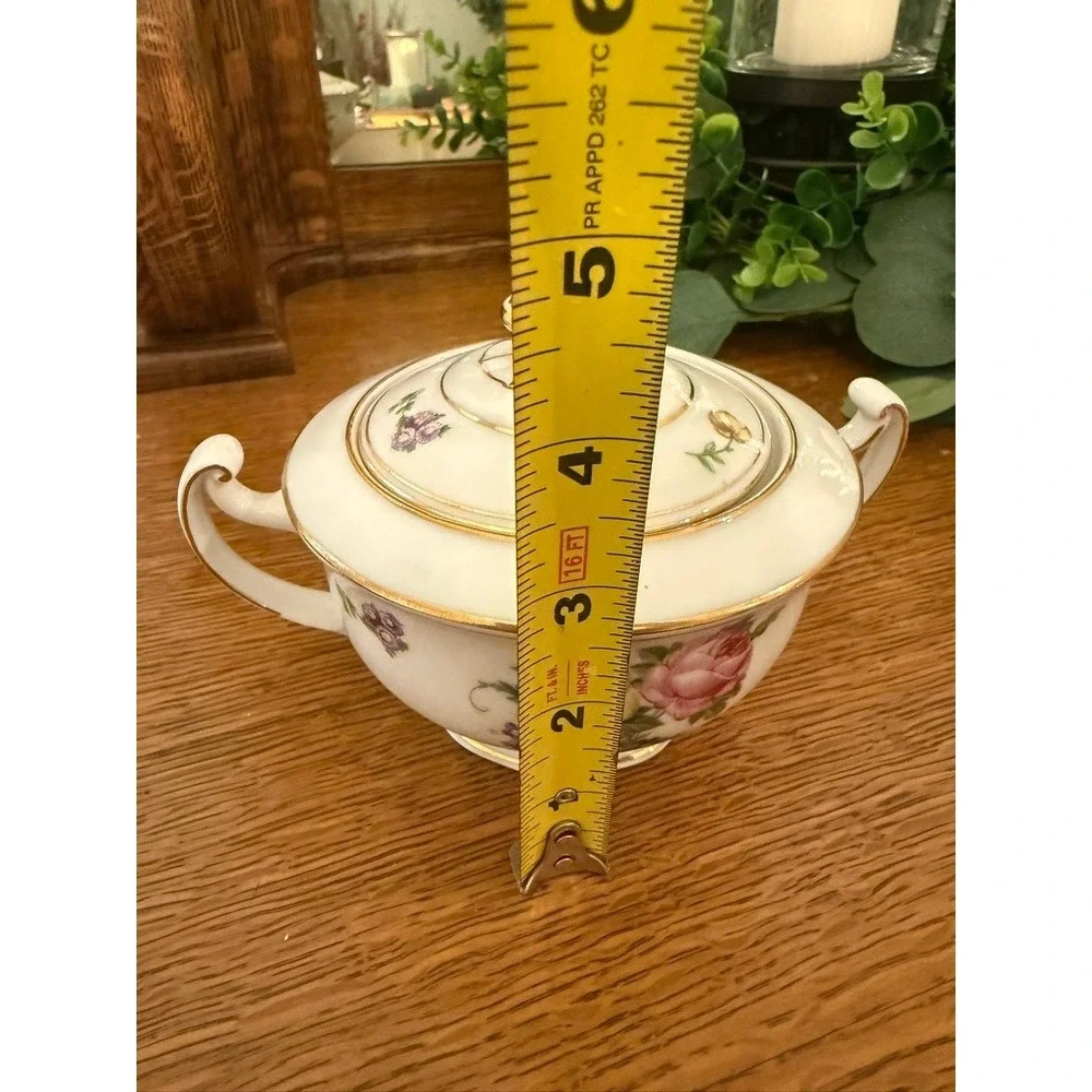Pirkenhammer PIR4 Creamer Sugar Bowl Lid Floral Gold Czechoslovakia China